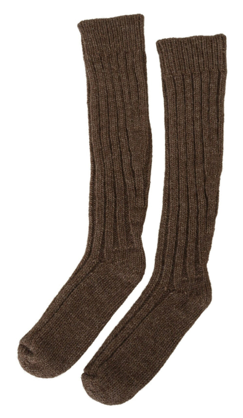 Dolce & Gabbana Brown Wool Knit Calf Long Women Socks - ClickThatClicks 