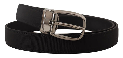 Dolce & Gabbana Black Grosgrain Leather Silver Logo Buckle Belt - ClickThatClicks 