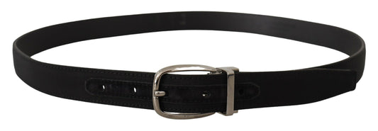 Dolce & Gabbana Black Grosgrain Leather Silver Logo Buckle Belt - ClickThatClicks 