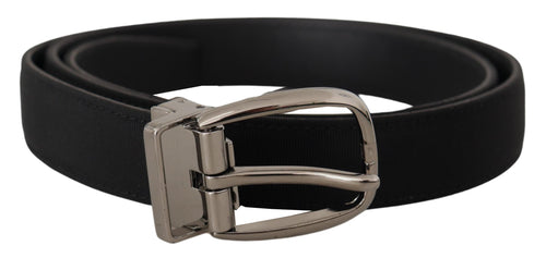 Dolce & Gabbana Black Grosgrain Leather Silver Logo Buckle Belt - ClickThatClicks 
