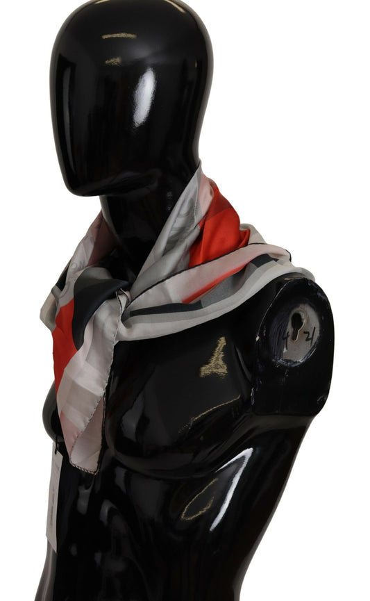 Costume National Gray Red Silk Shawl Foulard Wrap Scarf - ClickThatClicks 