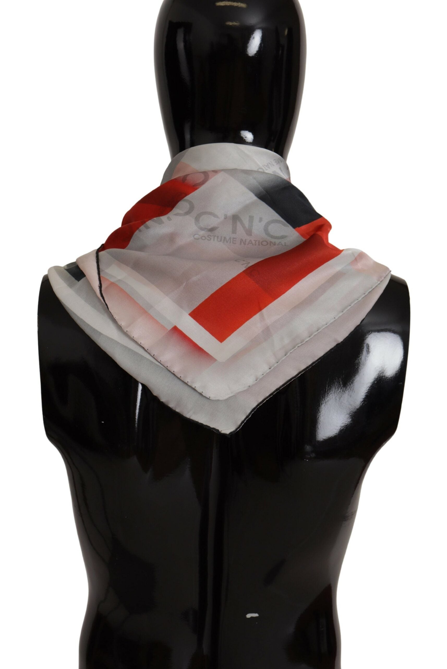 Costume National Gray Red Silk Shawl Foulard Wrap Scarf - ClickThatClicks 