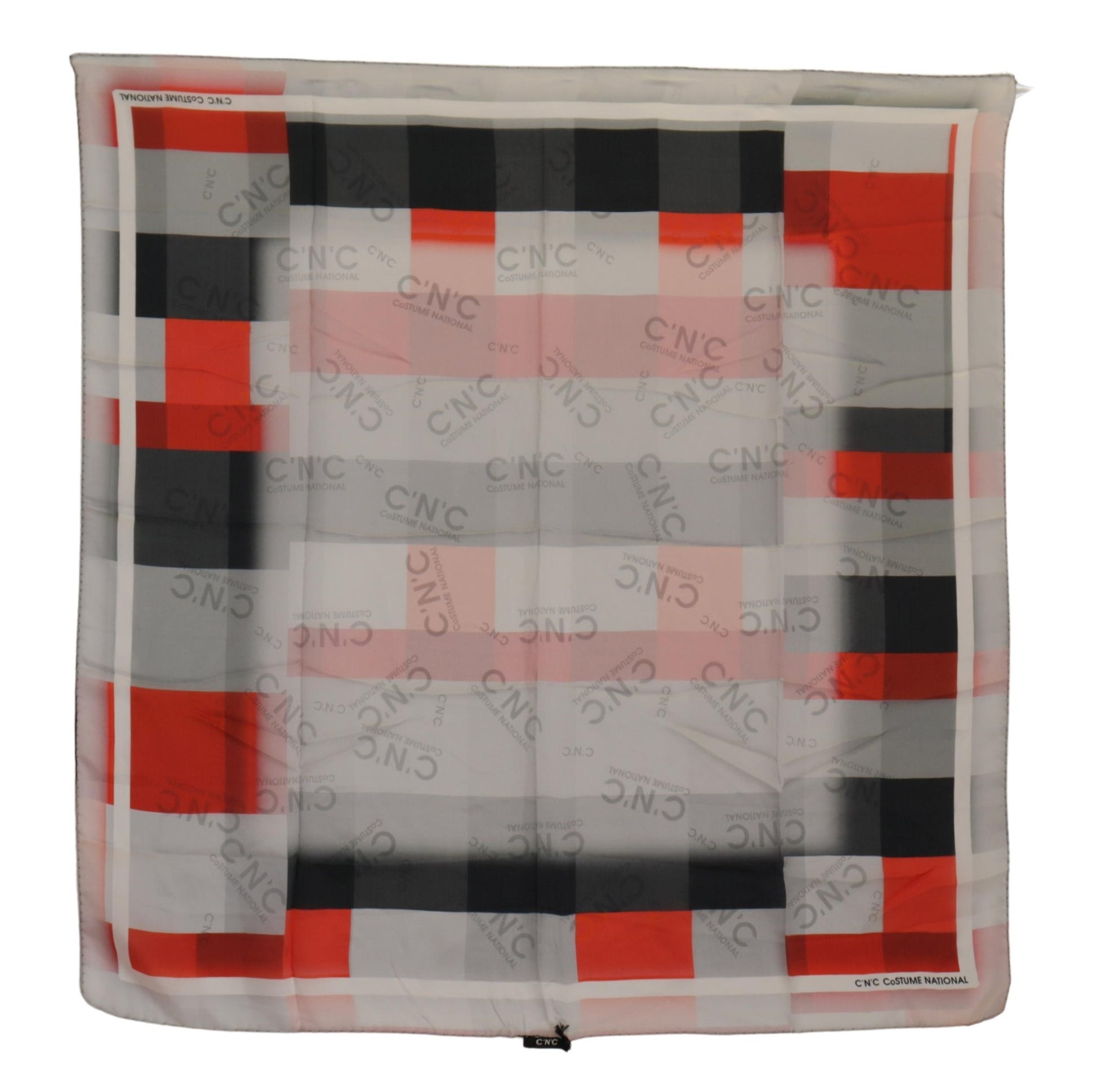Costume National Gray Red Silk Shawl Foulard Wrap Scarf - ClickThatClicks 