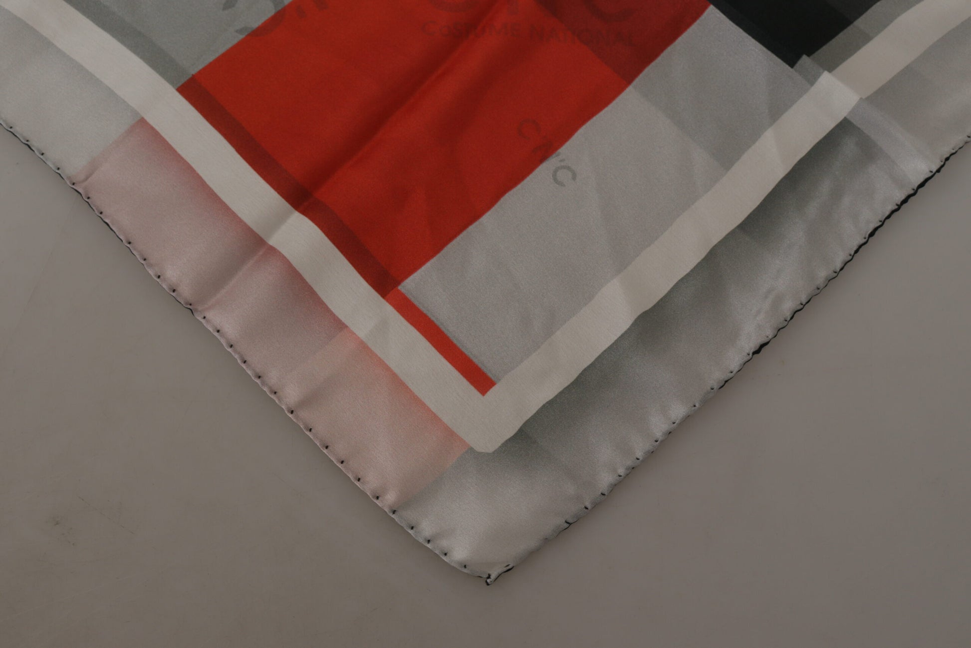 Costume National Gray Red Silk Shawl Foulard Wrap Scarf - ClickThatClicks 