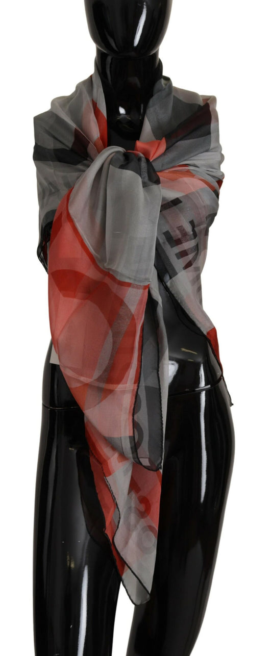 Costume National Gray Red Shawl Foulard Wrap  Scarf - ClickThatClicks 