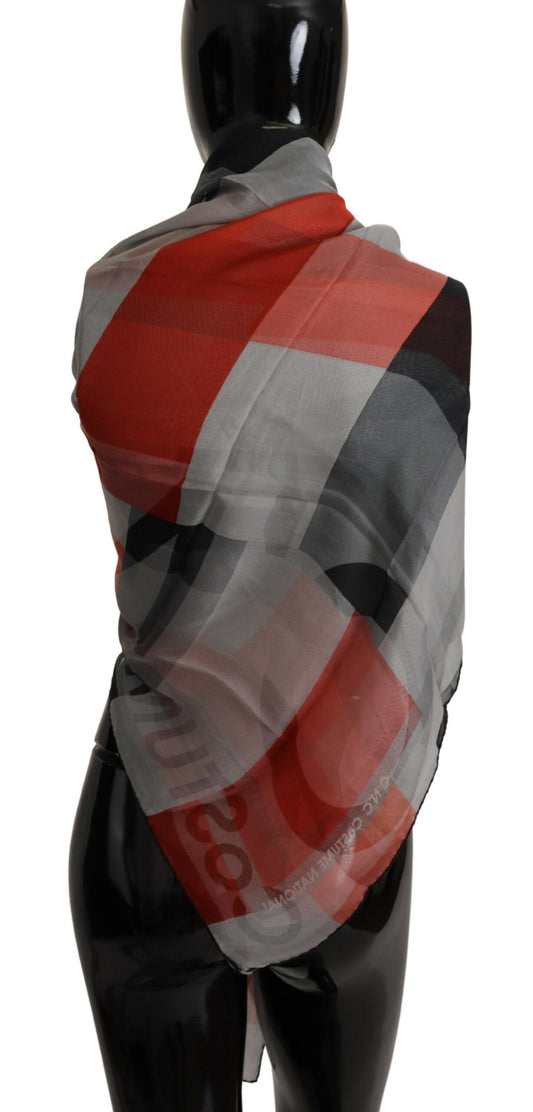 Costume National Gray Red Shawl Foulard Wrap  Scarf - ClickThatClicks 