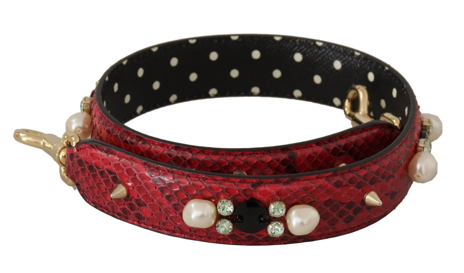 Dolce & Gabbana Red Exotic Leather Crystals Bag Shoulder Strap - ClickThatClicks 