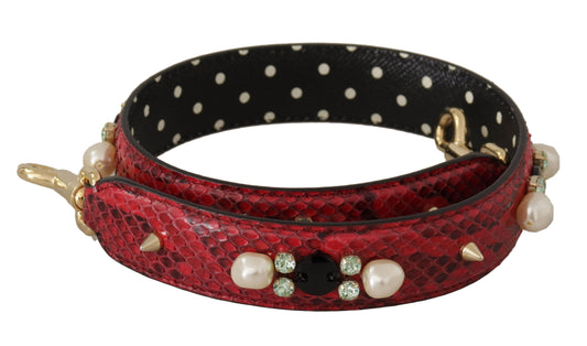 Dolce & Gabbana Red Exotic Leather Crystals Bag Shoulder Strap - ClickThatClicks 