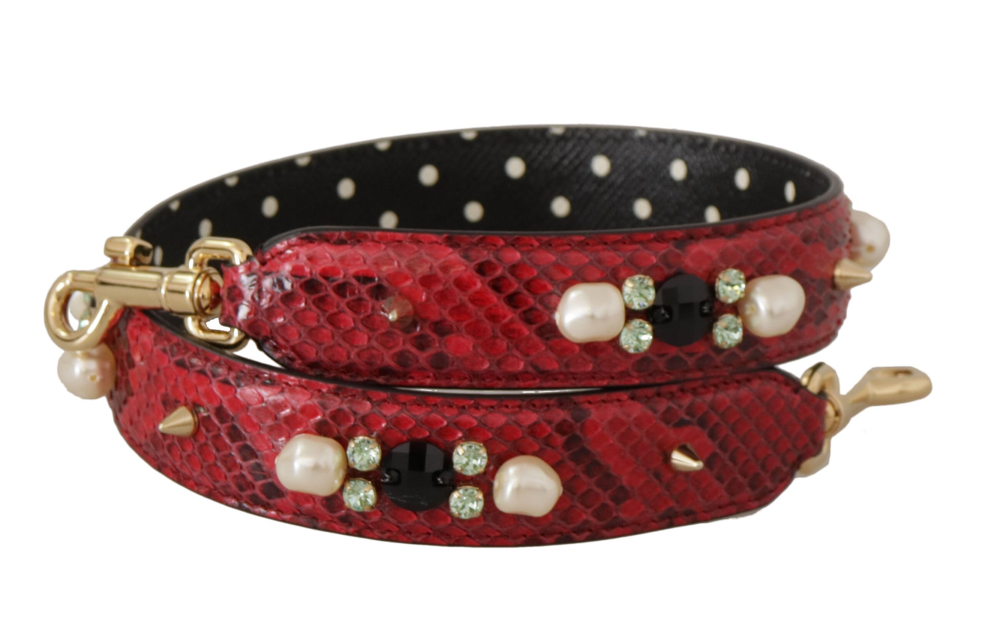 Dolce & Gabbana Red Exotic Leather Crystals Bag Shoulder Strap - ClickThatClicks 