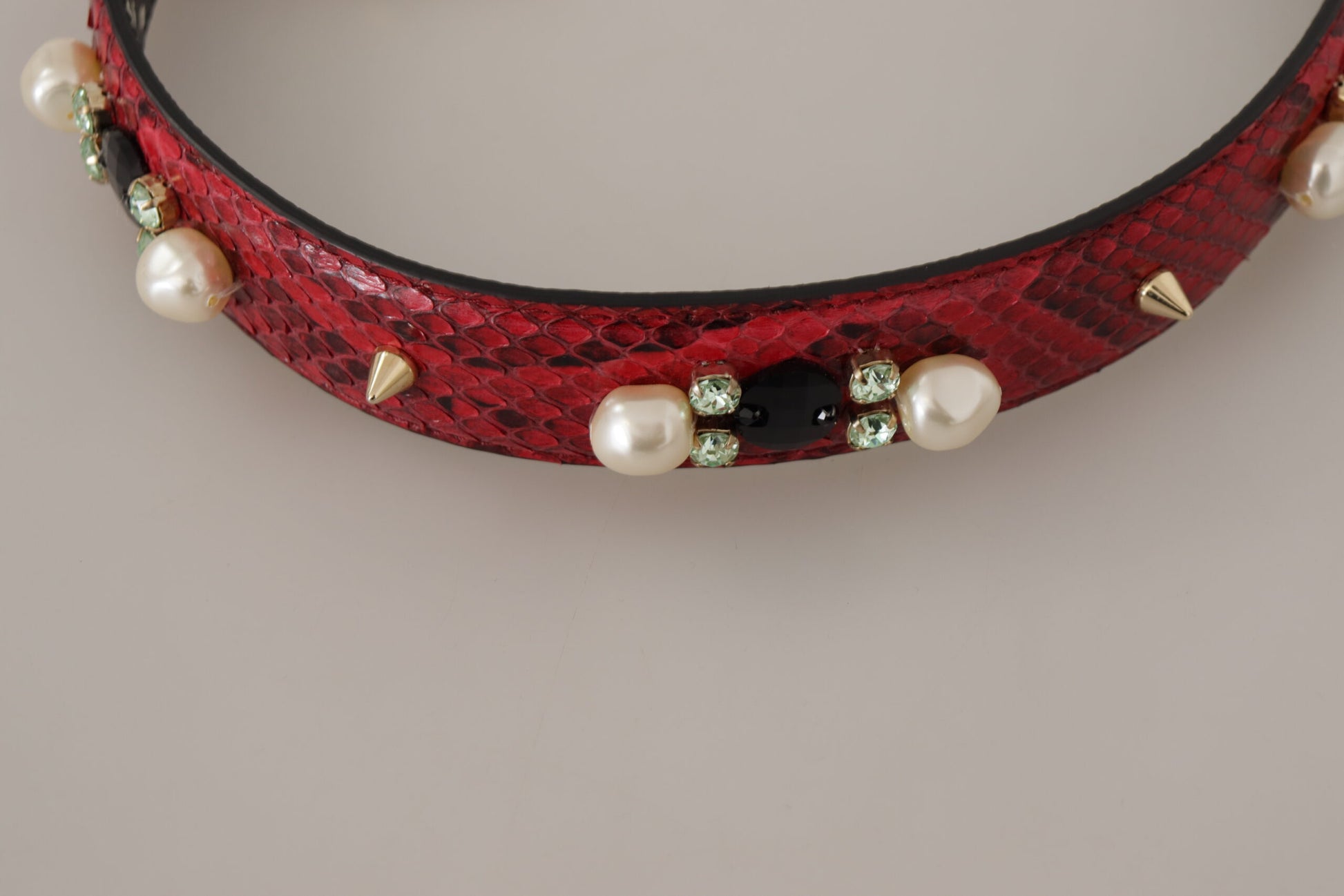 Dolce & Gabbana Red Exotic Leather Crystals Bag Shoulder Strap - ClickThatClicks 