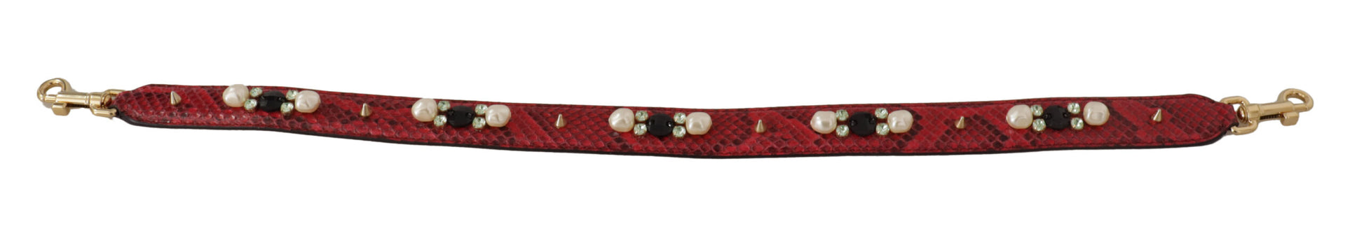 Dolce & Gabbana Red Exotic Leather Crystals Bag Shoulder Strap - ClickThatClicks 