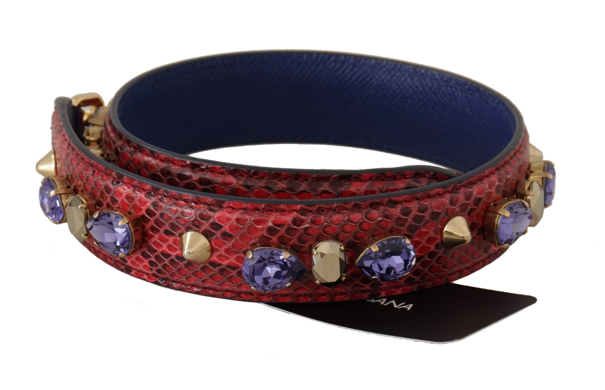 Dolce & Gabbana Red Exotic Leather Crystals Bag Shoulder Strap - ClickThatClicks 