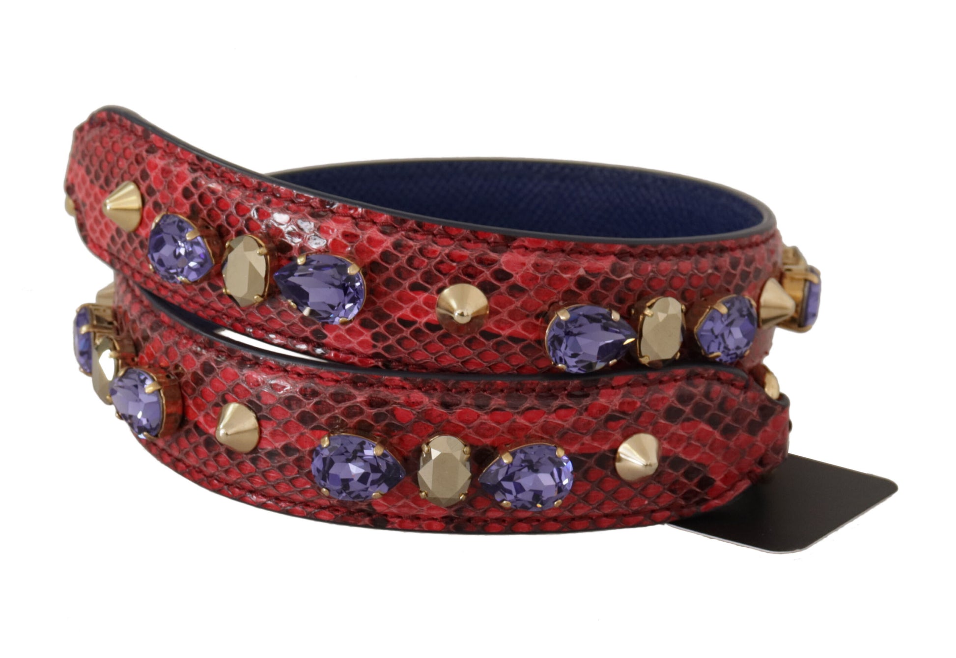 Dolce & Gabbana Red Exotic Leather Crystals Bag Shoulder Strap - ClickThatClicks 