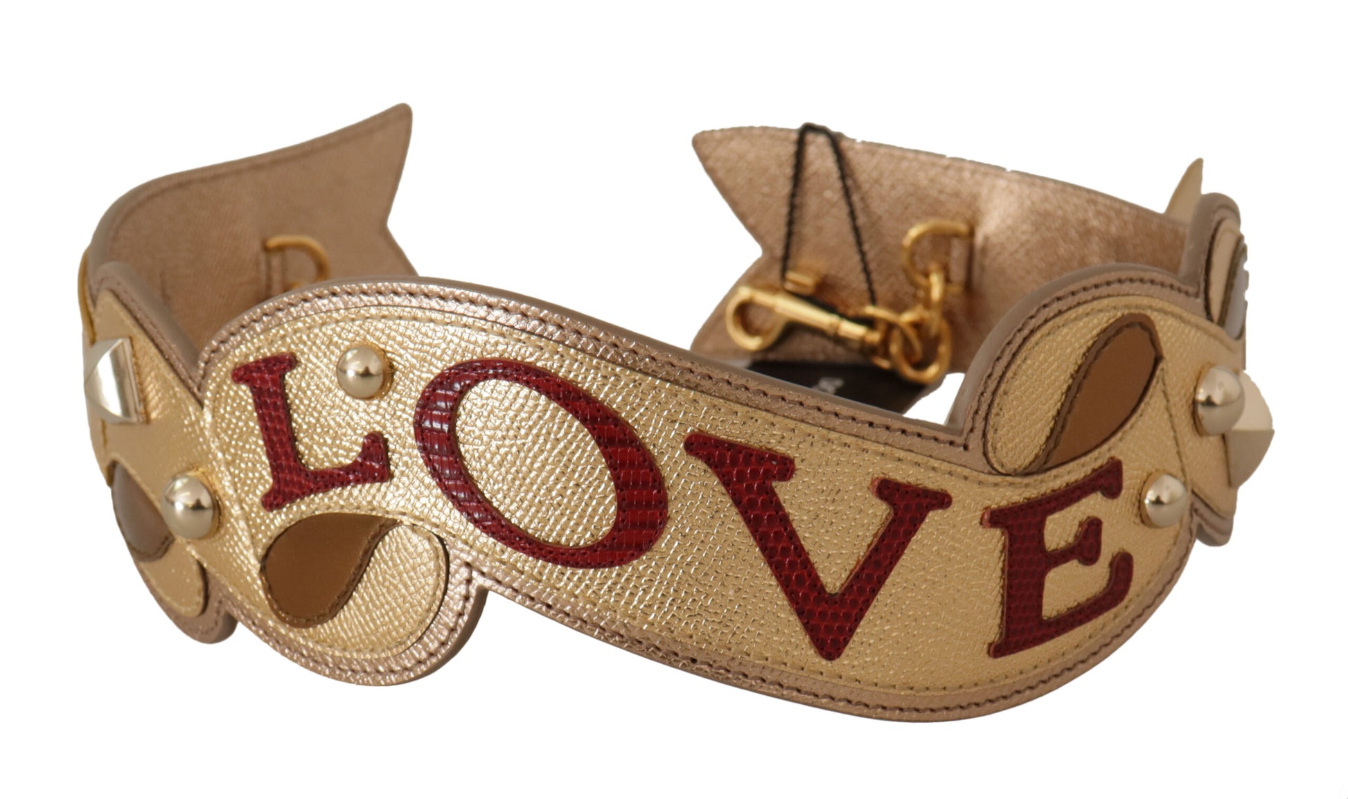 Dolce & Gabbana Gold Leather LOVE Patch Bag Shoulder Strap - ClickThatClicks 