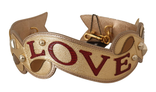 Dolce & Gabbana Gold Leather LOVE Patch Bag Shoulder Strap - ClickThatClicks 