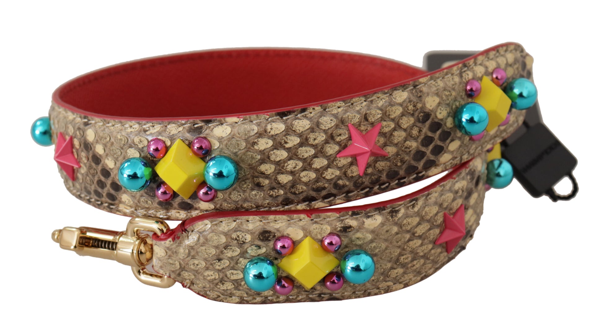 Dolce & Gabbana Beige Python Leather Crystals Shoulder Strap - ClickThatClicks 