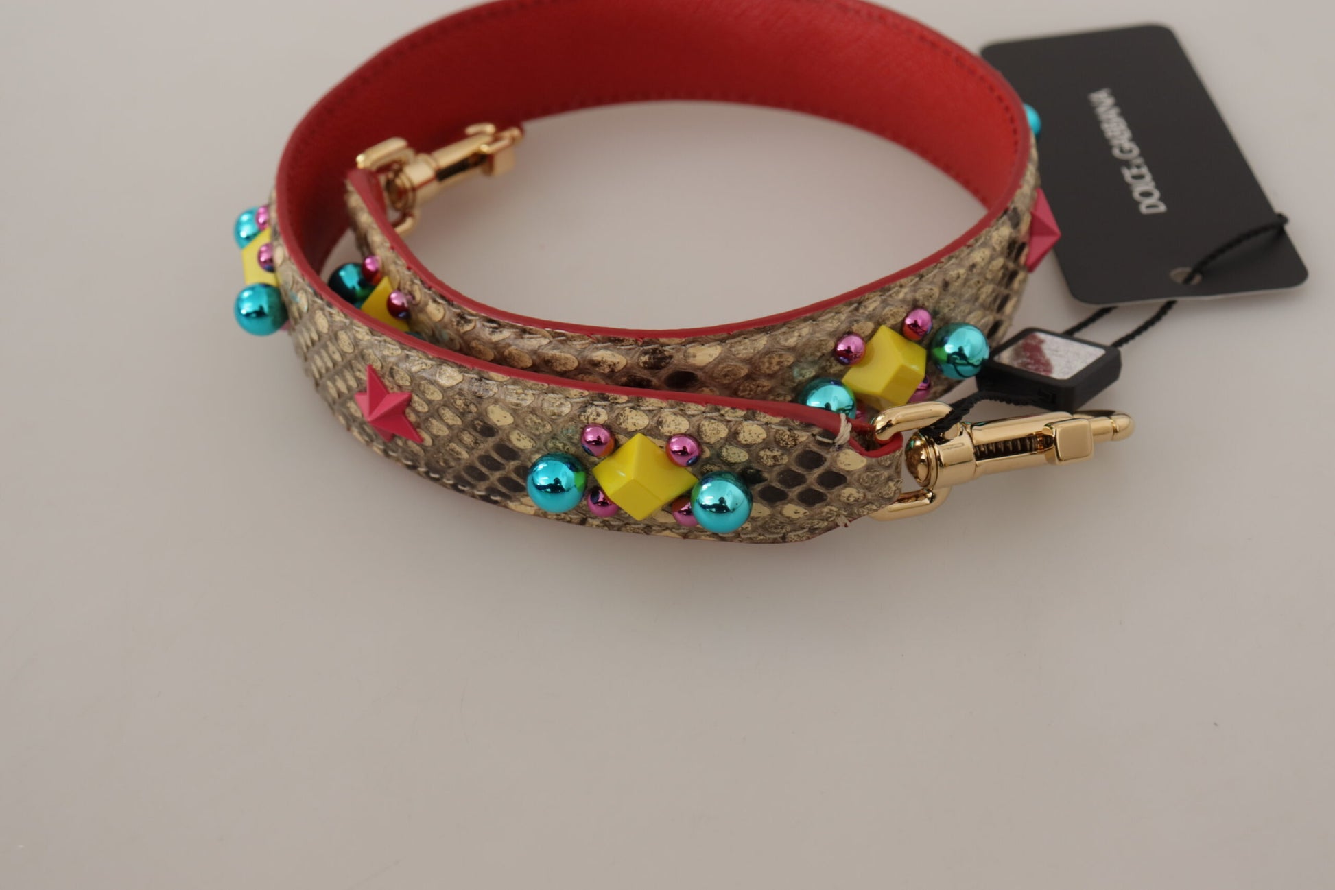 Dolce & Gabbana Beige Python Leather Crystals Shoulder Strap - ClickThatClicks 