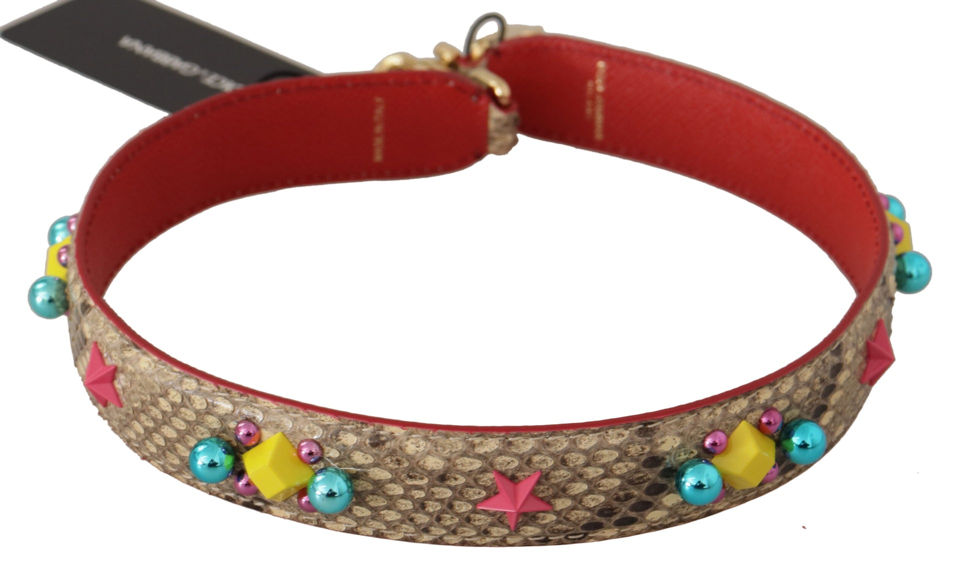 Dolce & Gabbana Beige Python Leather Crystals Shoulder Strap - ClickThatClicks 