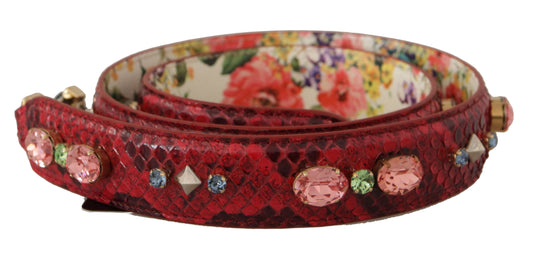 Dolce & Gabbana Red Exotic Leather Crystals Reversible Shoulder Strap - ClickThatClicks 