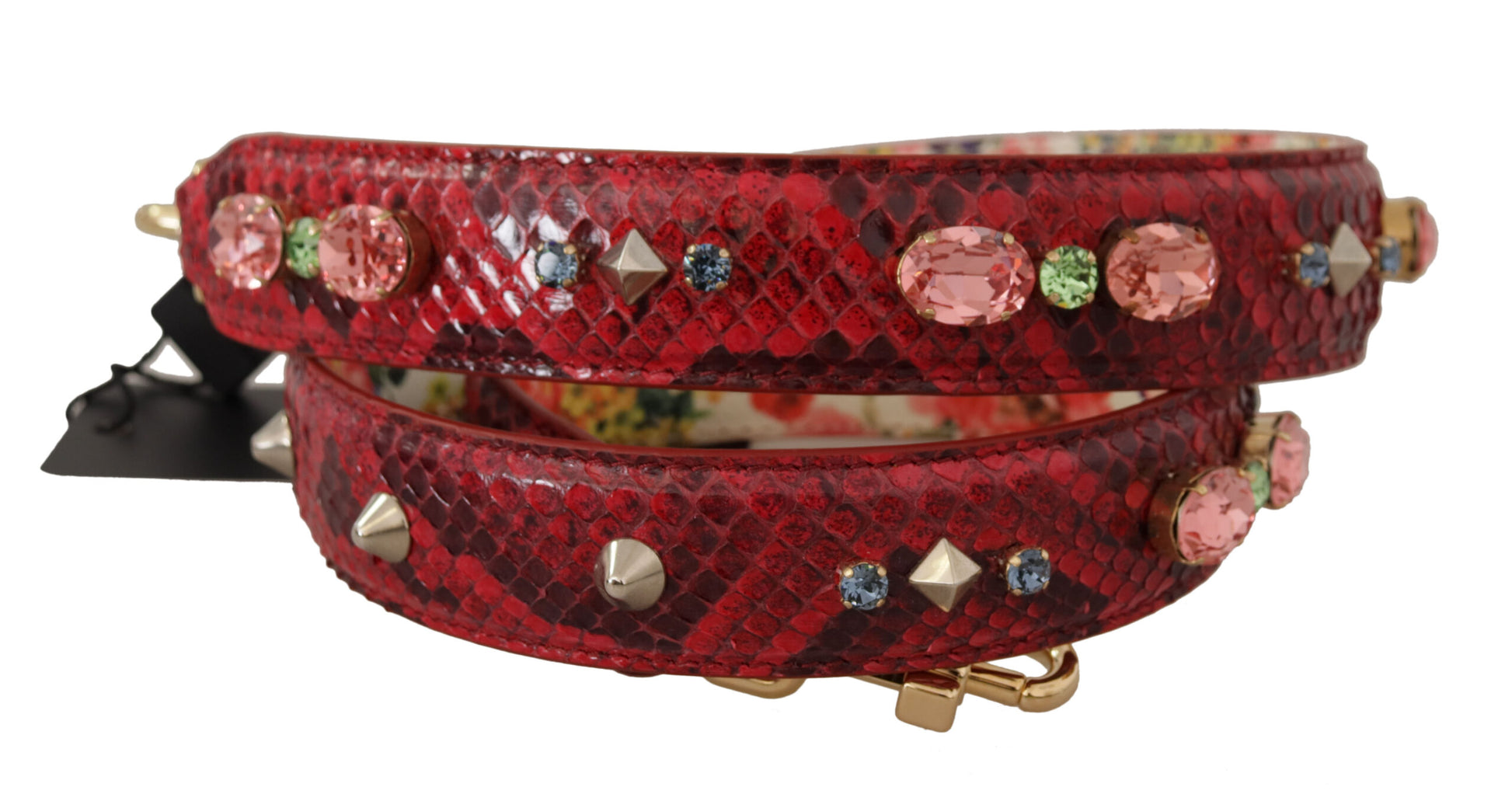 Dolce & Gabbana Red Exotic Leather Crystals Reversible Shoulder Strap - ClickThatClicks 