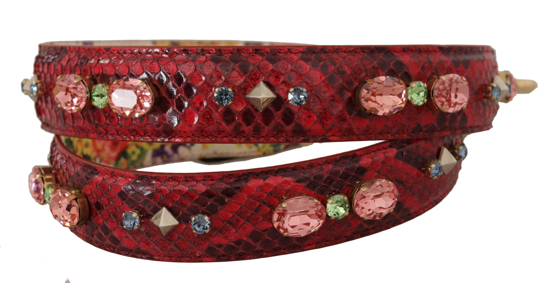 Dolce & Gabbana Red Exotic Leather Crystals Reversible Shoulder Strap - ClickThatClicks 