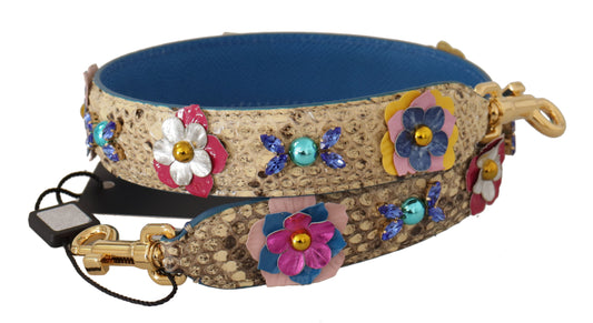 Dolce & Gabbana Beige Python Leather Floral Studded Shoulder Strap - ClickThatClicks 