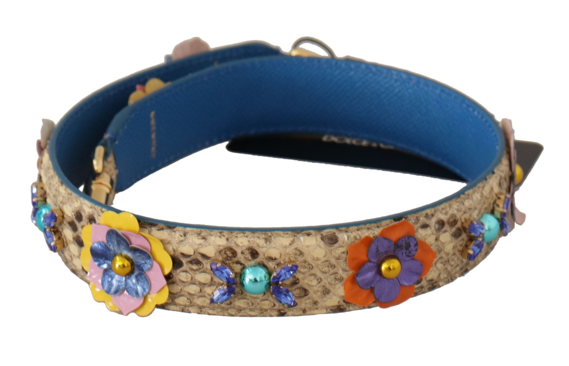 Dolce & Gabbana Beige Python Leather Floral Studded Shoulder Strap - ClickThatClicks 