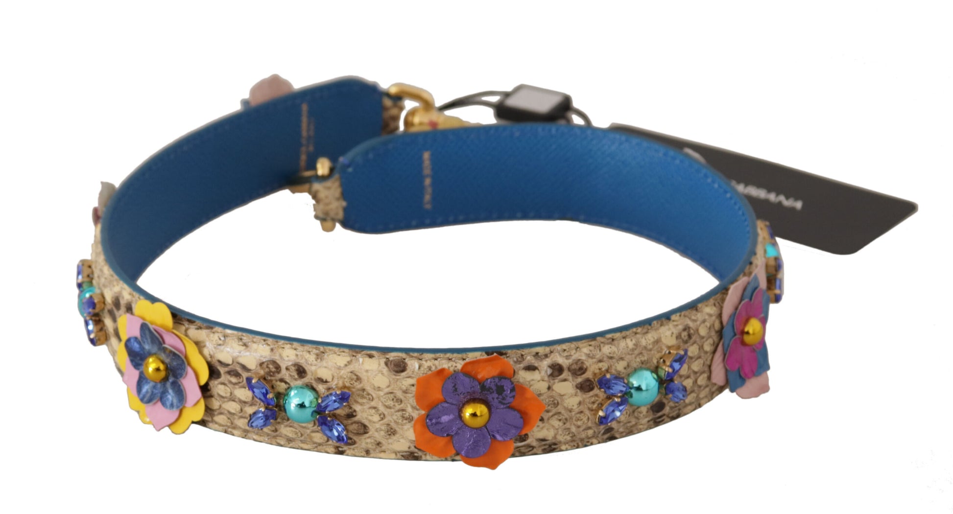 Dolce & Gabbana Beige Python Leather Floral Studded Shoulder Strap - ClickThatClicks 