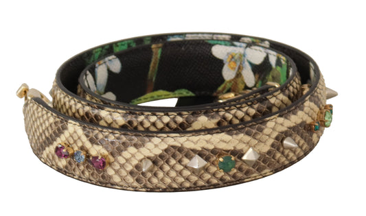 Dolce & Gabbana Beige Exotic Leather Crystals Reversible Shoulder Strap - ClickThatClicks 