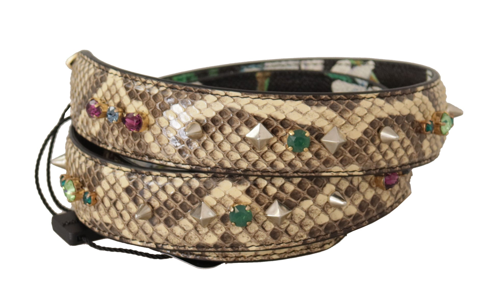 Dolce & Gabbana Beige Exotic Leather Crystals Reversible Shoulder Strap - ClickThatClicks 