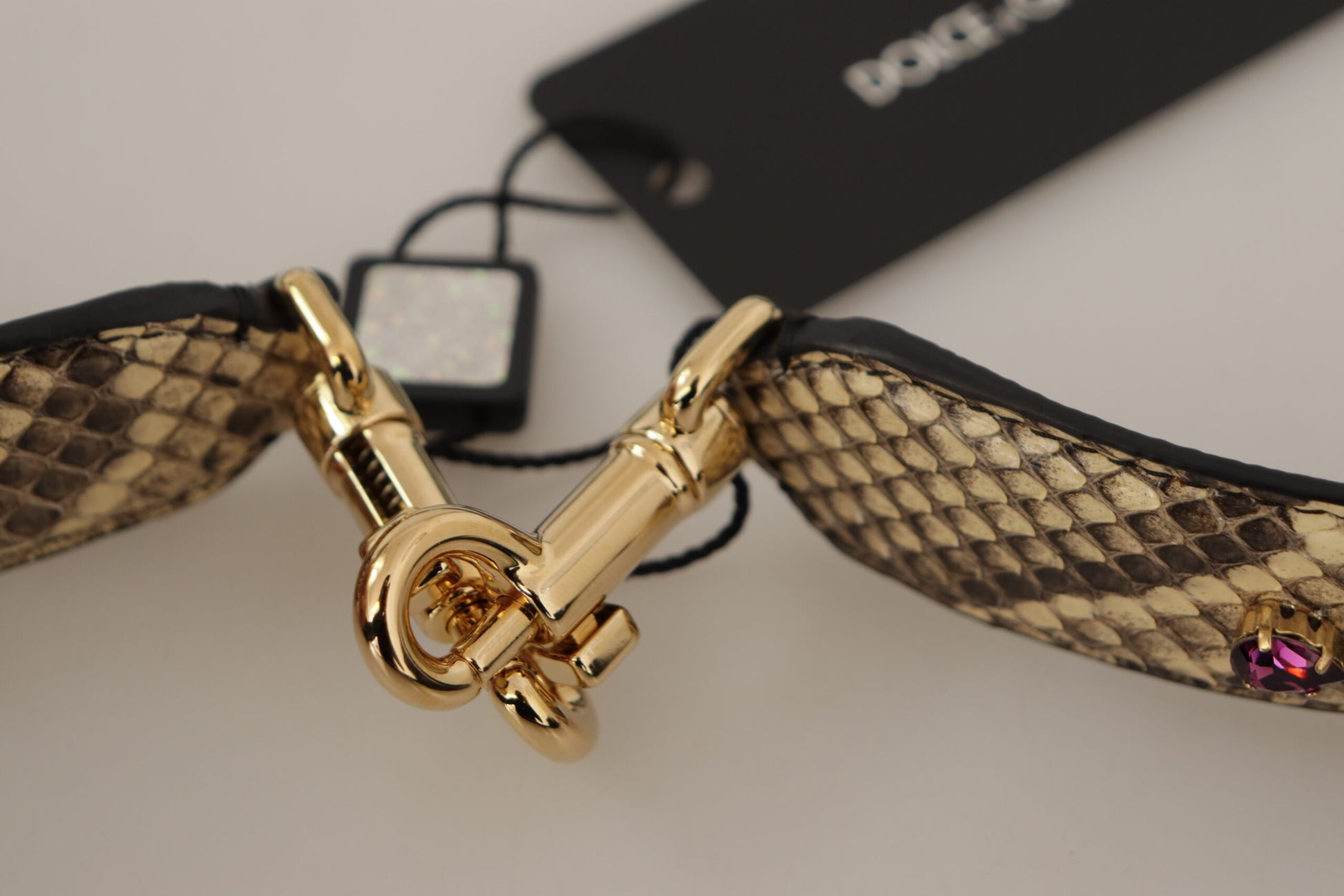 Dolce & Gabbana Beige Exotic Leather Crystals Reversible Shoulder Strap - ClickThatClicks 