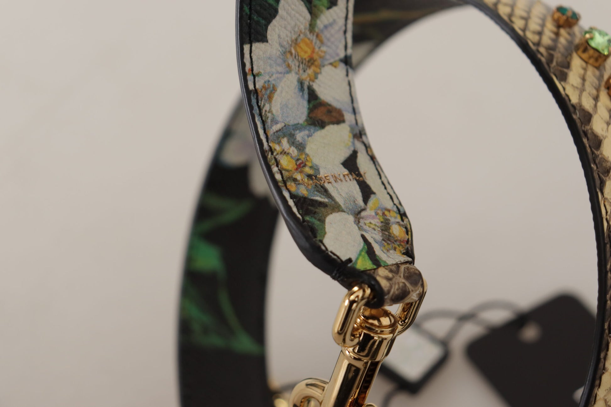 Dolce & Gabbana Beige Exotic Leather Crystals Reversible Shoulder Strap - ClickThatClicks 