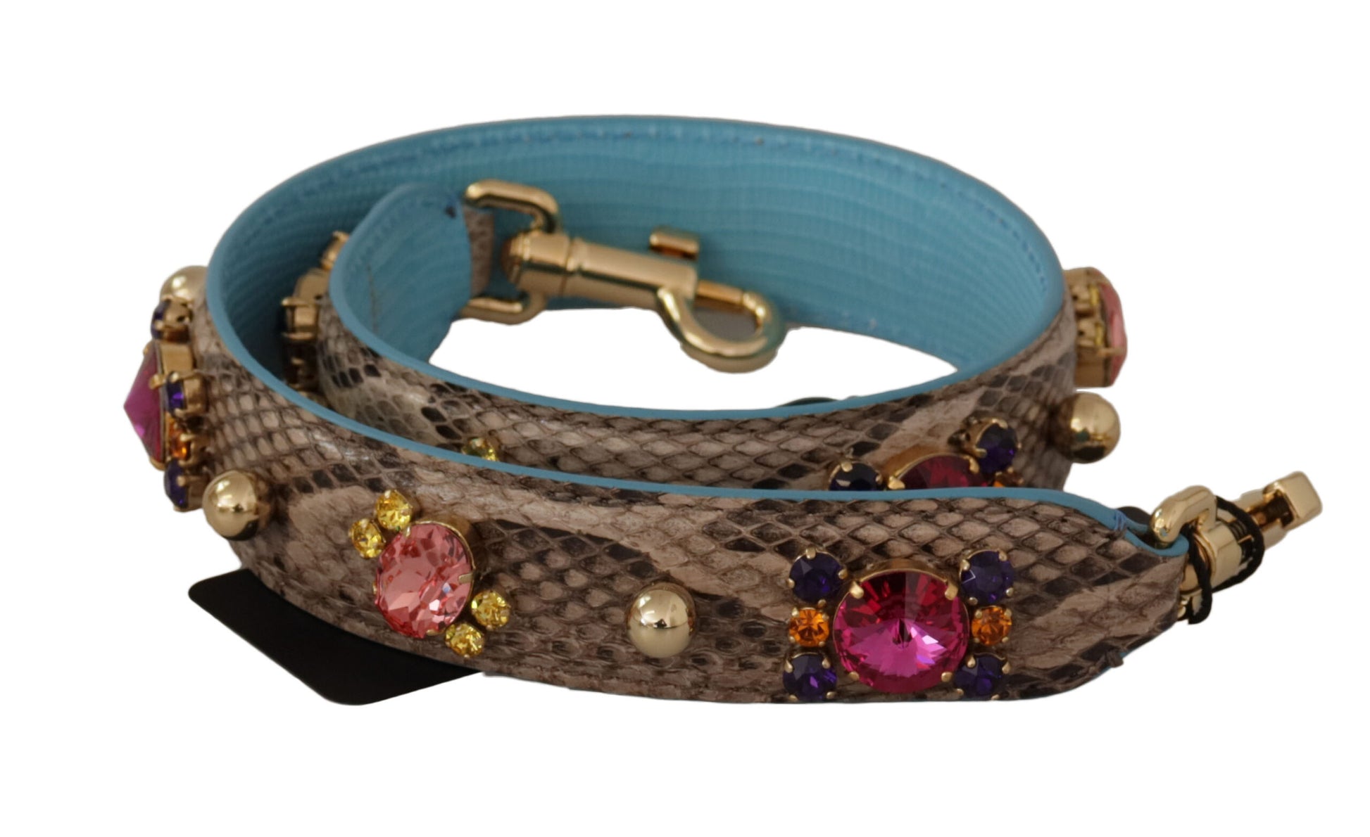 Dolce & Gabbana Brown Exotic Leather Crystals Shoulder Strap - ClickThatClicks 