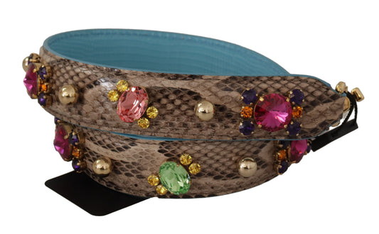 Dolce & Gabbana Brown Exotic Leather Crystals Shoulder Strap - ClickThatClicks 