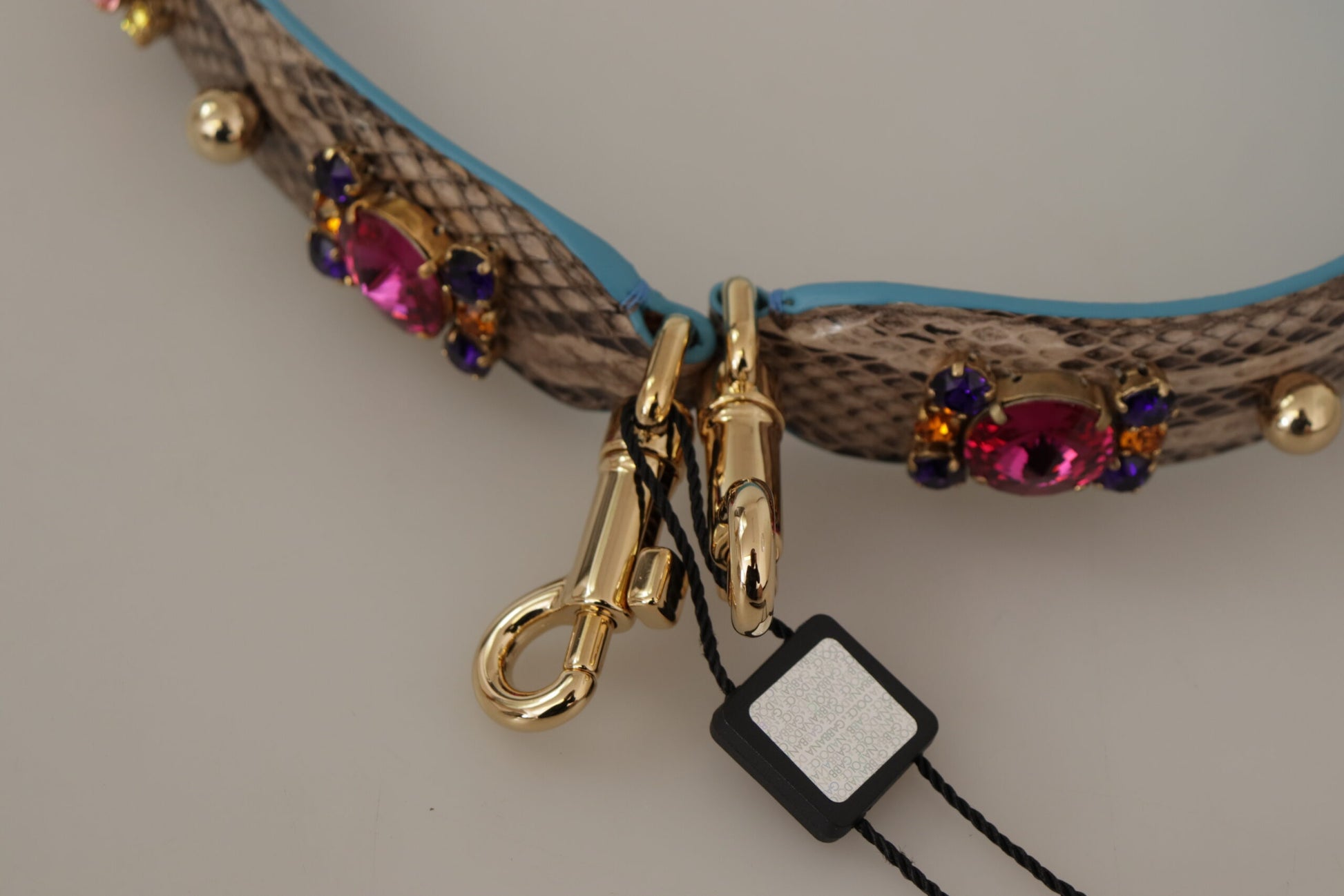 Dolce & Gabbana Brown Exotic Leather Crystals Shoulder Strap - ClickThatClicks 