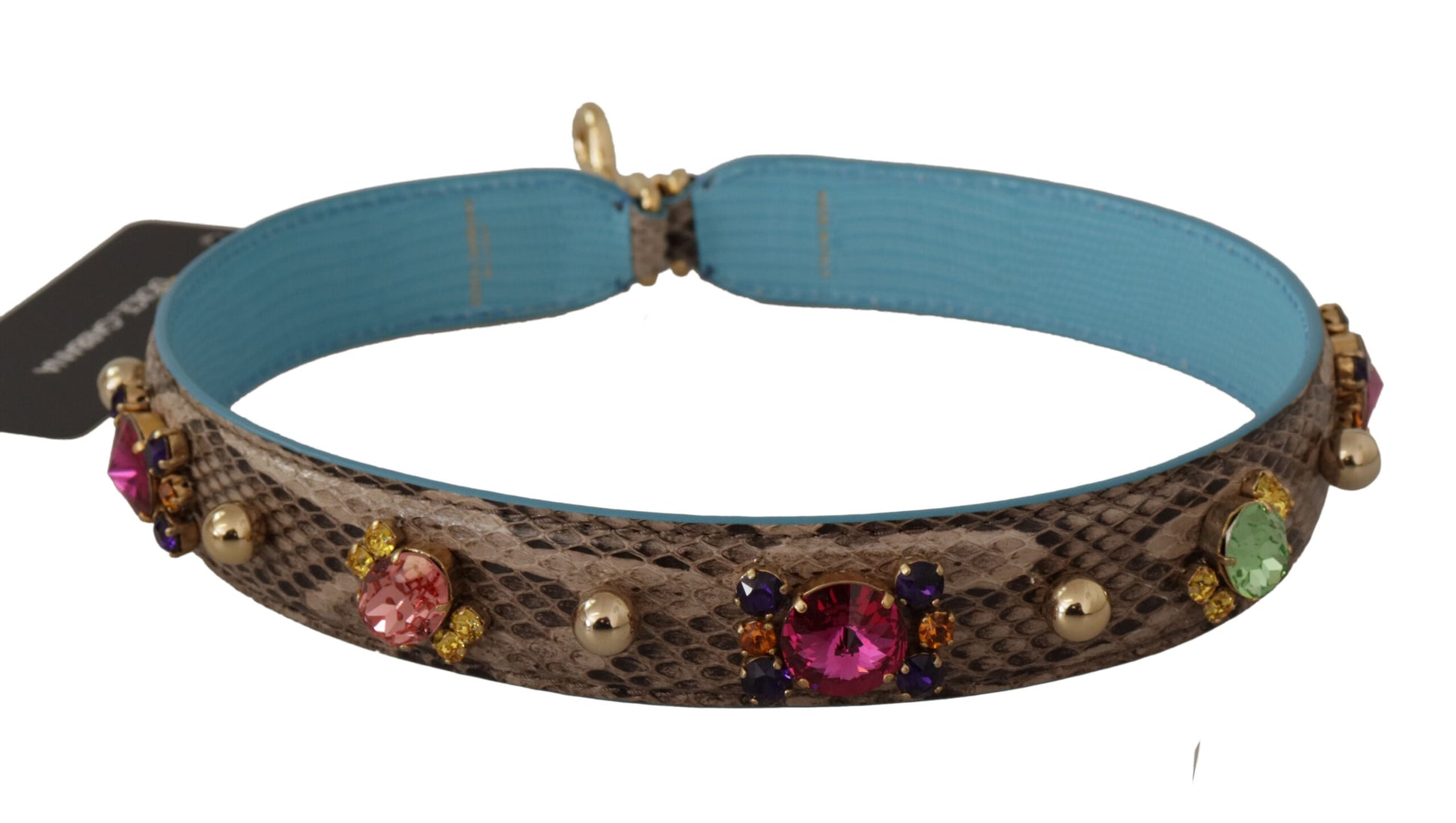 Dolce & Gabbana Brown Exotic Leather Crystals Shoulder Strap - ClickThatClicks 