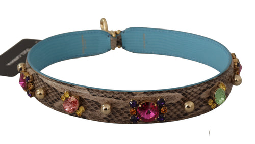 Dolce & Gabbana Brown Exotic Leather Crystals Shoulder Strap - ClickThatClicks 