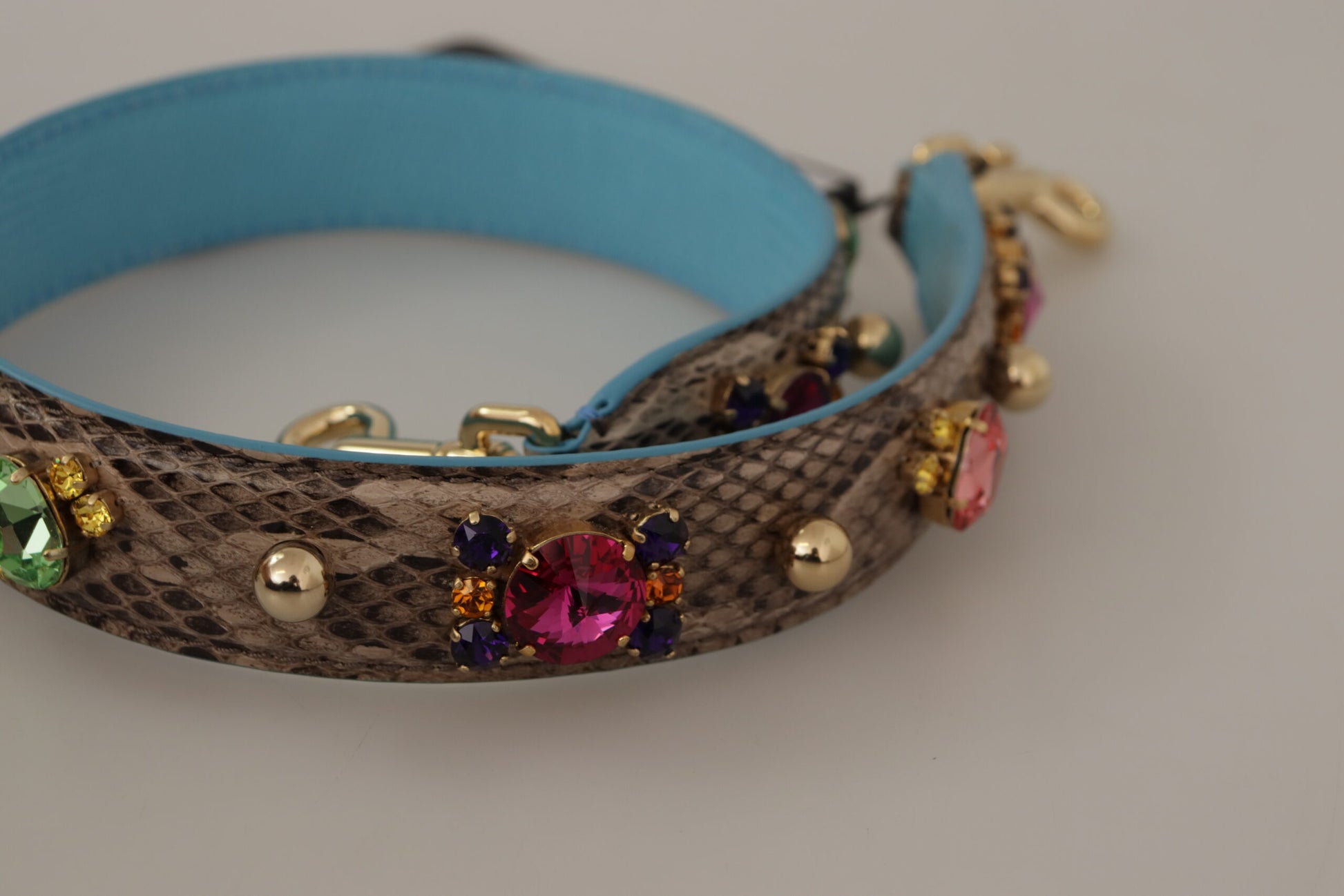 Dolce & Gabbana Brown Exotic Leather Crystals Shoulder Strap - ClickThatClicks 