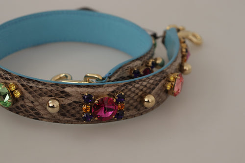 Dolce & Gabbana Brown Exotic Leather Crystals Shoulder Strap - ClickThatClicks 