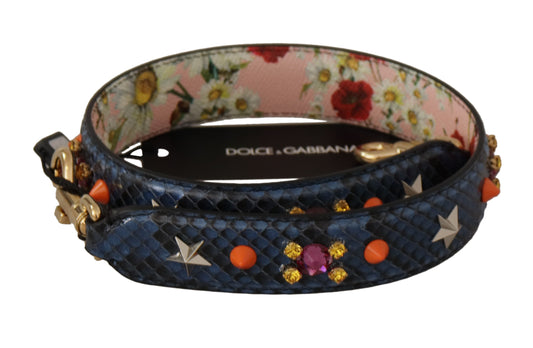 Dolce & Gabbana Blue Exotic Leather Crystals Reversible Shoulder Strap - ClickThatClicks 