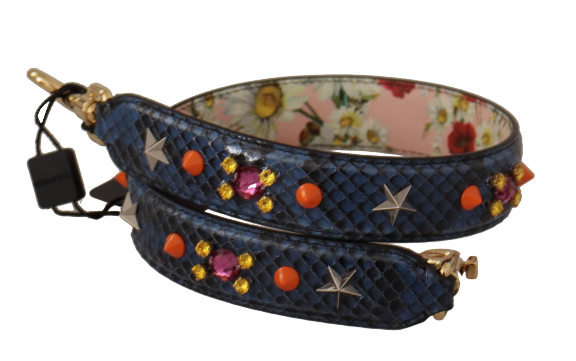 Dolce & Gabbana Blue Exotic Leather Crystals Reversible Shoulder Strap - ClickThatClicks 