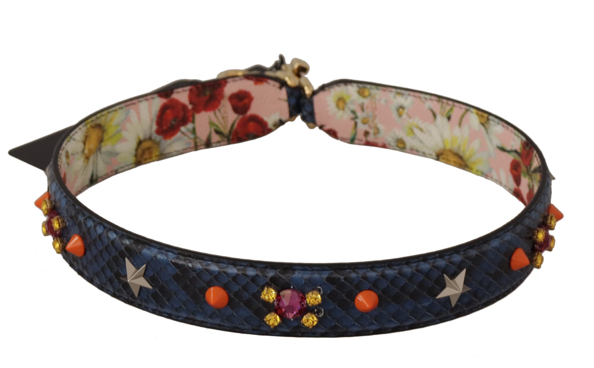 Dolce & Gabbana Blue Exotic Leather Crystals Reversible Shoulder Strap - ClickThatClicks 