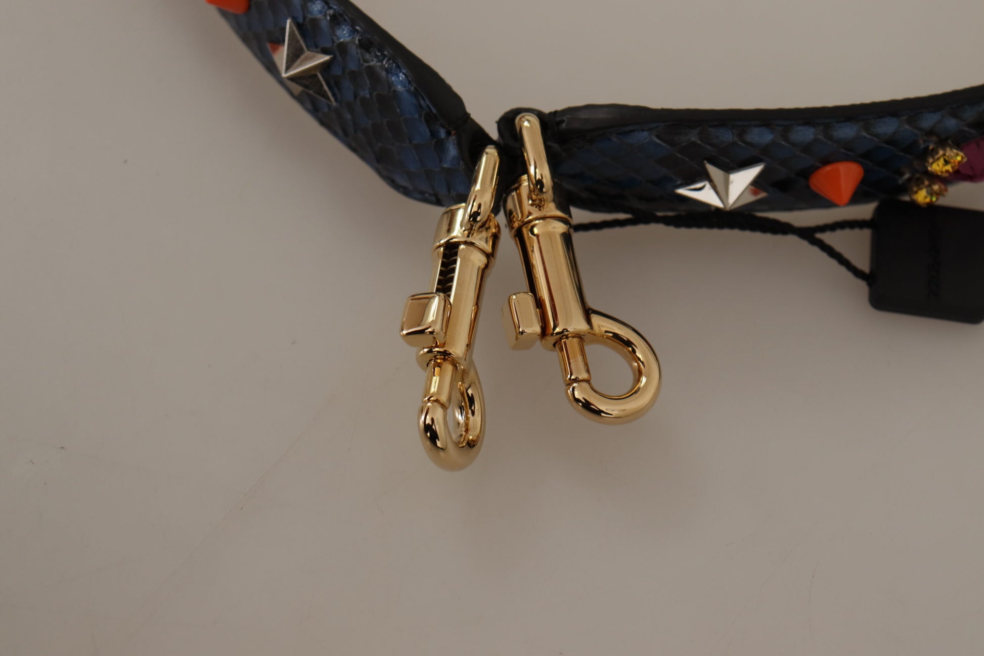 Dolce & Gabbana Blue Exotic Leather Crystals Reversible Shoulder Strap - ClickThatClicks 