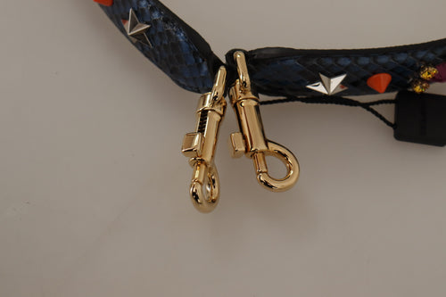 Dolce & Gabbana Blue Exotic Leather Crystals Reversible Shoulder Strap - ClickThatClicks 