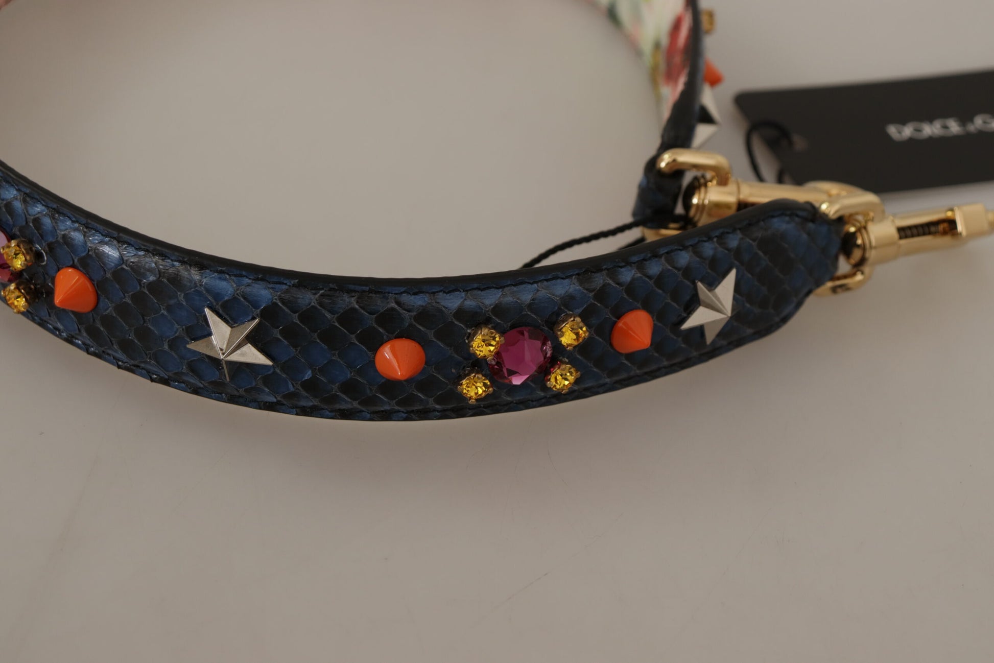 Dolce & Gabbana Blue Exotic Leather Crystals Reversible Shoulder Strap - ClickThatClicks 