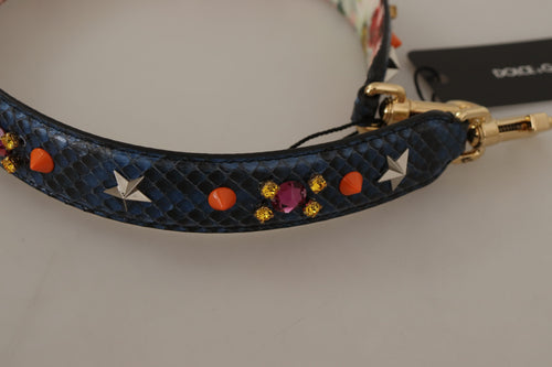 Dolce & Gabbana Blue Exotic Leather Crystals Reversible Shoulder Strap - ClickThatClicks 