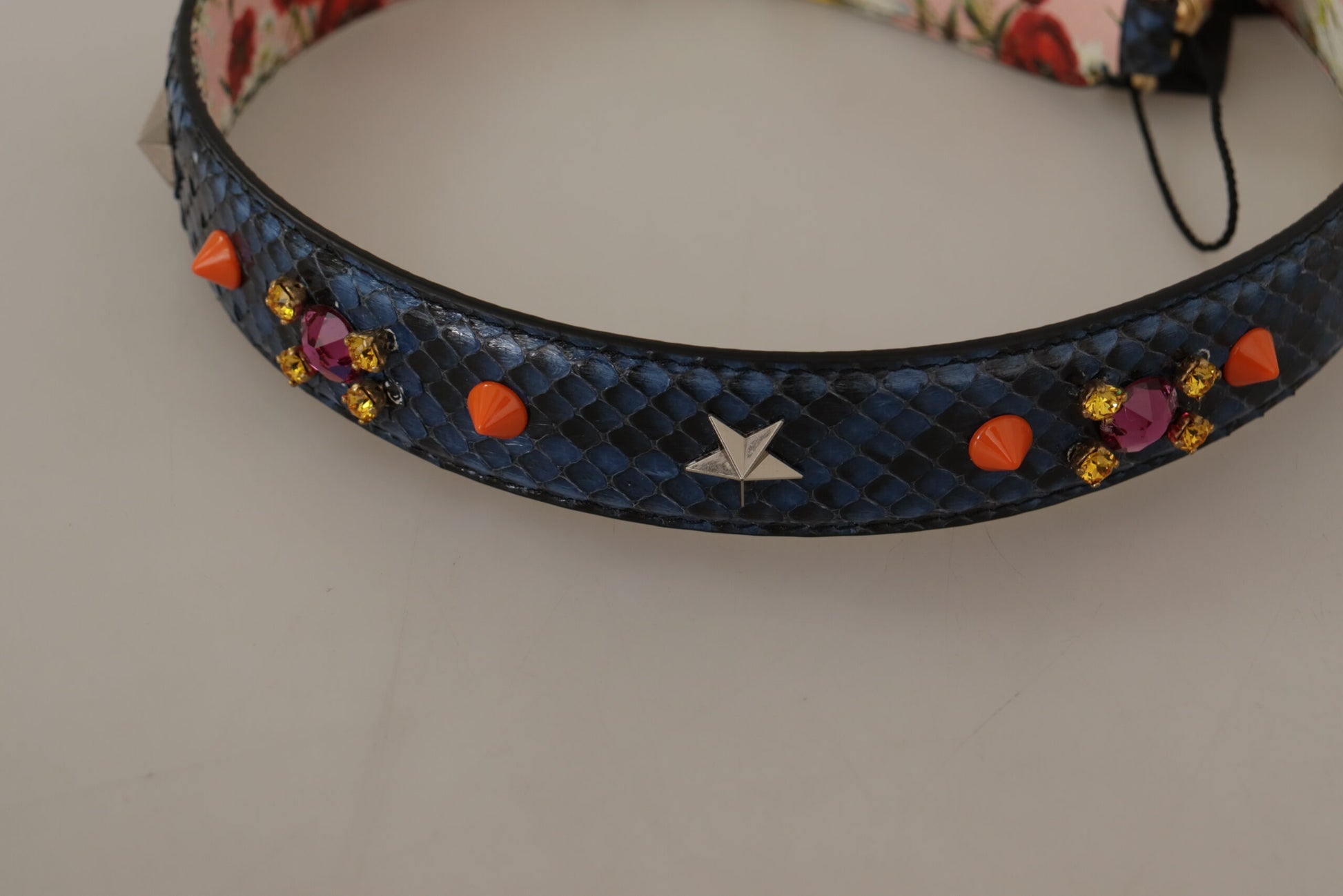 Dolce & Gabbana Blue Exotic Leather Crystals Reversible Shoulder Strap - ClickThatClicks 