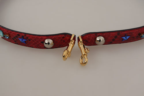 Dolce & Gabbana Red Exotic Leather Crystals Shoulder Strap - ClickThatClicks 