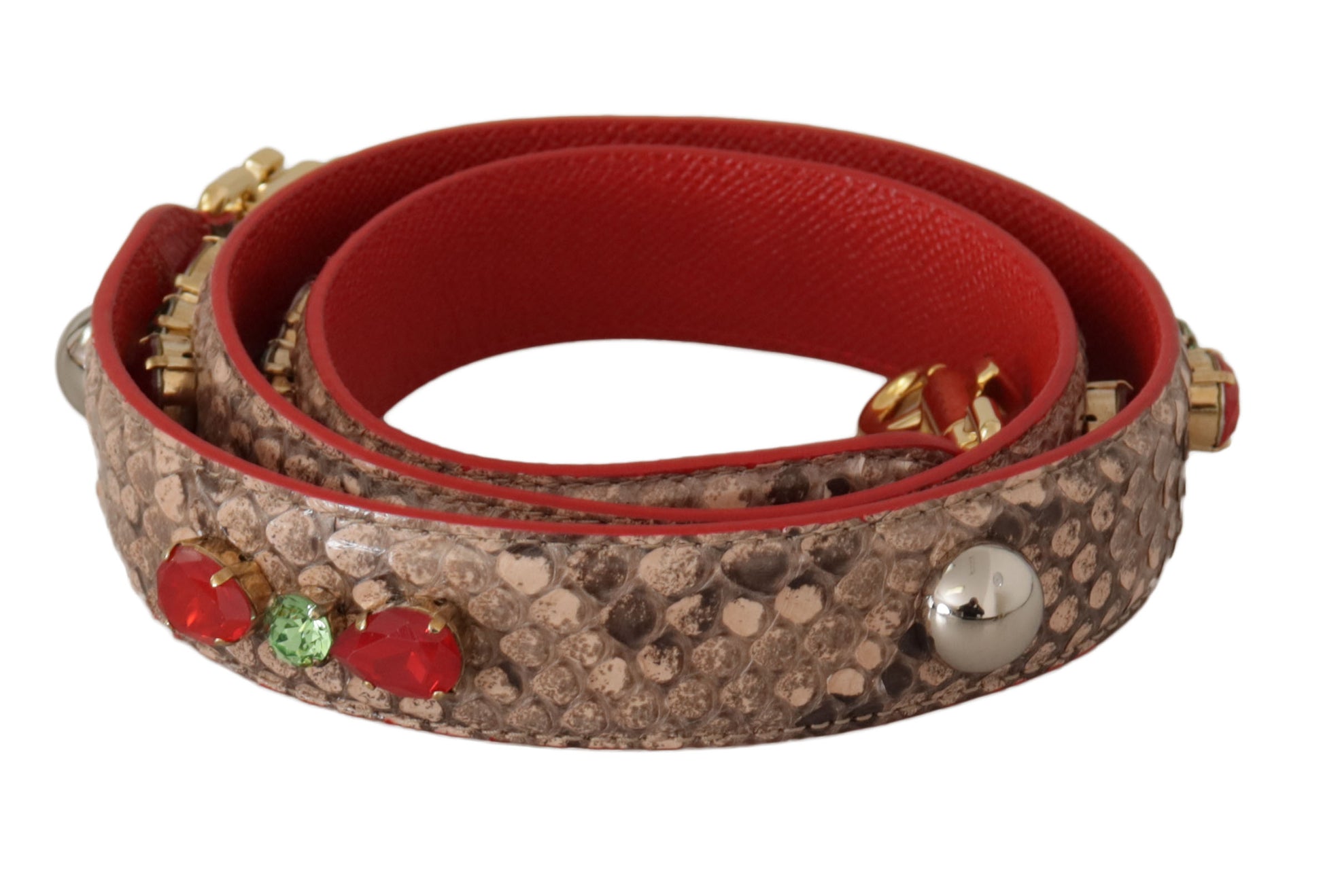 Dolce & Gabbana Brown Python Leather Crystals Shoulder Strap - ClickThatClicks 