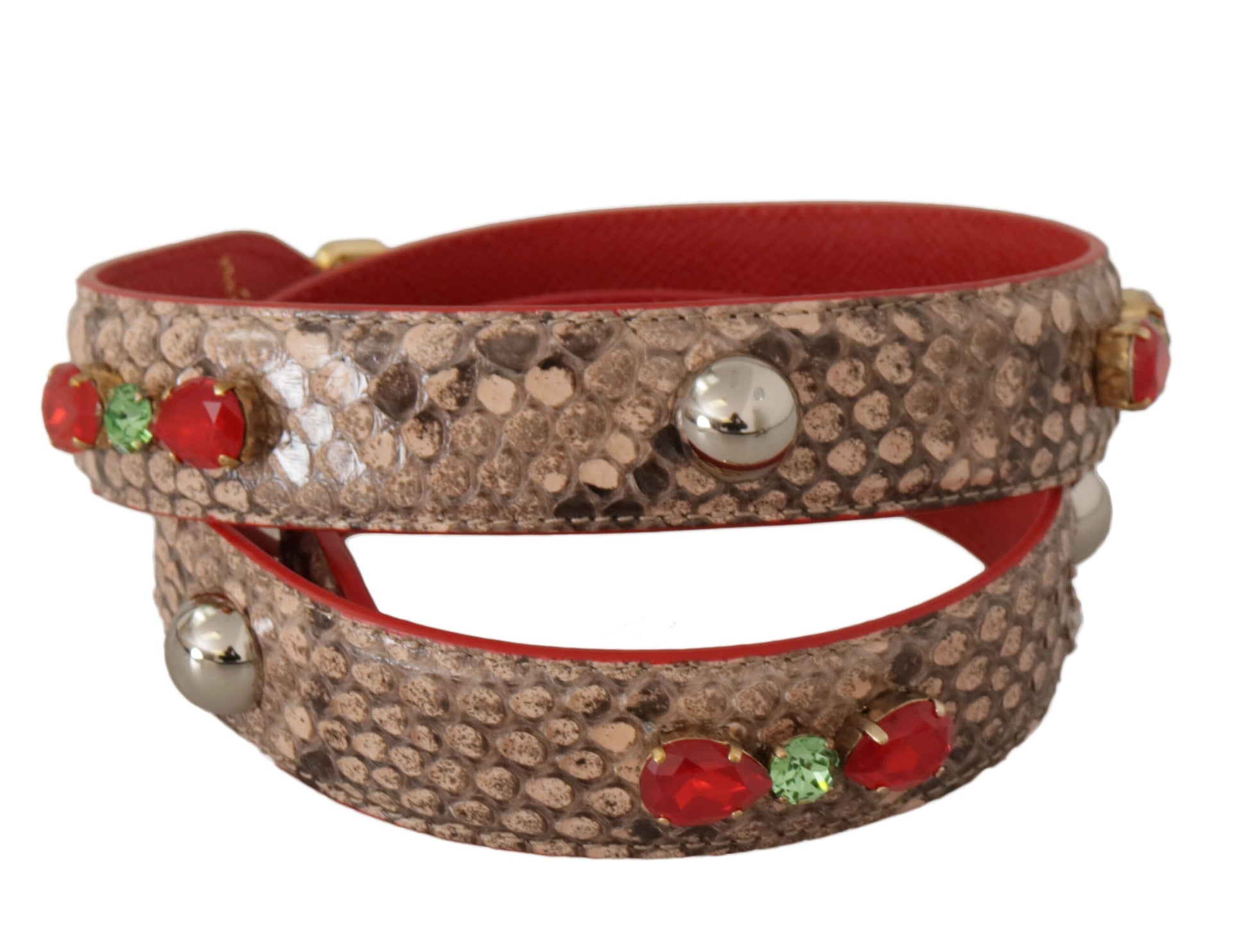 Dolce & Gabbana Brown Python Leather Crystals Shoulder Strap - ClickThatClicks 